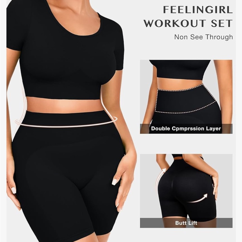 Two-piece black spandex outfit great for work out great for running errands